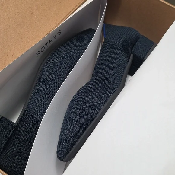 NIB Rothy’s The High Point Navy‎ Herringbone Low block Heels 5 - Picture 2 of 6